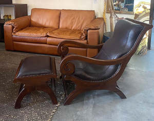 Armchairs: Spanish Chair Brown Leather