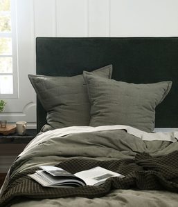 Pillowcases: Laundered Linen Tassel Euro Set Olive