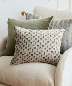 Flower Handblock Velvet Cushion,50x35cm