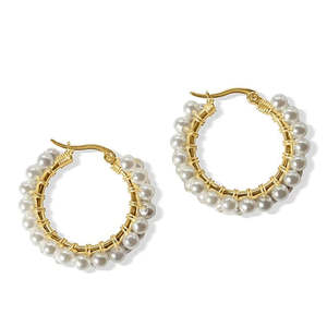 Fabuleux Vous Steel Me Pearl Weave Earrings