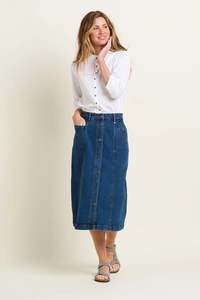 Brakeburn Button Front Denim Midi Skirt