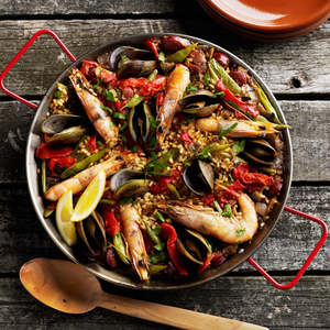 Bakeware Enamelware: Spanish Paella Pan Polished Steel 30cm