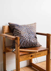 Cushions: Leave Embroidered Cushion Cover, Brown