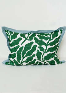 Cushions: Leaves Cushion Cover, Green/Blue