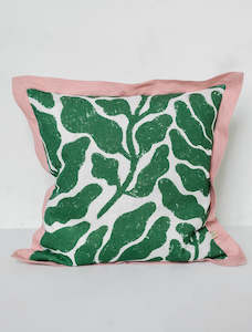 Leave Cushion Cover, Green/Pink