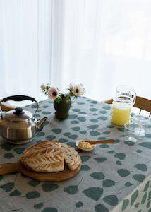 Green Bouquet Linen Tablecloth, Green Large