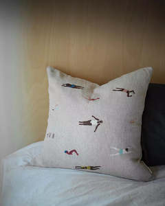 Swimmers Embroidered Cushion Cover