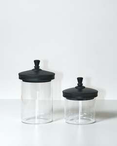 Black Wooden Lid Glass Jar