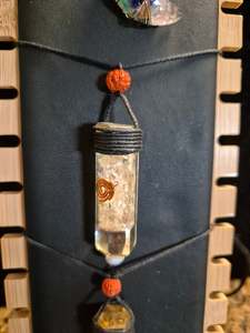 Quartz: Organite clear quartz point with copper spiral