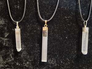 Selenite and Black Tourmaline Pendant