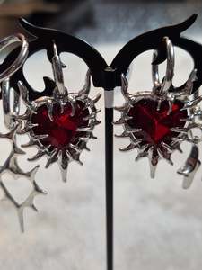Red Gothic Heart Earrings