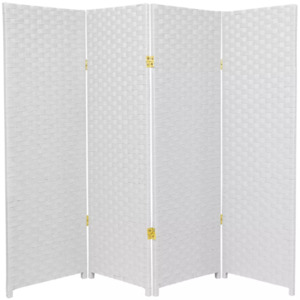 Room Divider: Elegant 4 Panel Wood Mesh Folding Room Divider White
