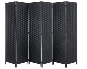 Room Divider: 6-Panel Wooden Room Divider – Flexible Privacy Screen with Woven Rattan
