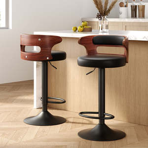 2x Bar Stools – Gas Lift Swivel Faux Leather Kitchen Bar Chairs