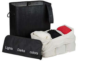 Laundry Basket: 100L Bamboo Laundry Basket – Dual Compartment Hamper with Lid & Removable Bag