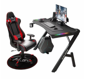 GlowStation RGB Light Gaming Desk – Stylish LED Computer Desk with Headphone Holder