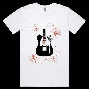 SAURIAN WHITE BLOOD SPATTER GUITAR SHIRT MEDIUM *NEW*