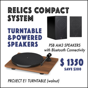 Hifi: RELICS COMPACT TURNTABLE & POWERED SPEAKERS SYSTEM - walnut turntable *NEW* save $200