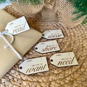 Need, Read, Wear, Share & Want Gift Tags (Set of 5)