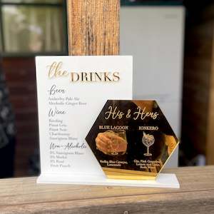 Events: Bar Sign | Mirror Acrylic Panel | His and Hers Cocktails