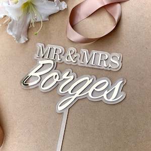 Weddings: Mr and Mrs Cake Topper | Mirrored Acrylic | Double Layer