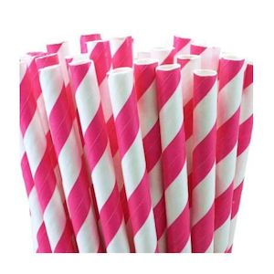 Hot Pink Striped Straws (24 pack)