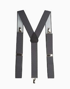 Braces: Y Back Grey/White Pindot Suspender Clip Braces