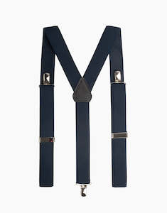 Braces: Y Back Navy Suspender Clip Braces