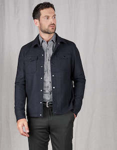 Recycled Wool Collection: Makara Patch Pocket Navy Herringbone Overshirt