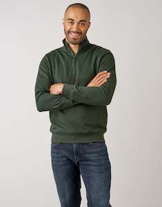 Mens Merino Knitwear Ppc: Champ Dark Green 1/4 Zip Sweater