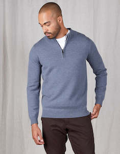 Mens Merino Knitwear Ppc: Mataura Blue 1/4 Zip Jersey