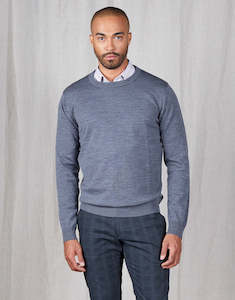 Mens Merino Knitwear Ppc: Naseby Blue Crew Neck Jersey