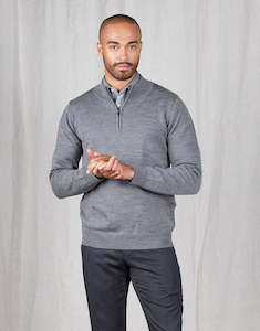 Mens Merino Knitwear Ppc: Mataura Grey 1/4 Zip Jersey