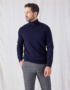 Mens Merino Knitwear Ppc: Wanaka Navy Roll Neck Jersey