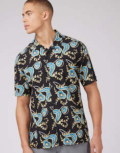 Mens Floral Shirts: Ben Sherman Block Floral Print Black Short Sleeve Shirt