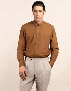 Mens Linen Shirts: Ohope Tobacco Cotton-Linen Shirt