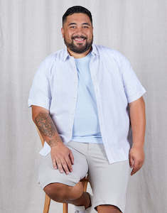 Mens Linen Shirts: Raglan Light Grey Stripe Short Sleeve Shirt