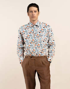 Mens Dress Shirts: Sinatra White Blue and Rust Geometric Shirt