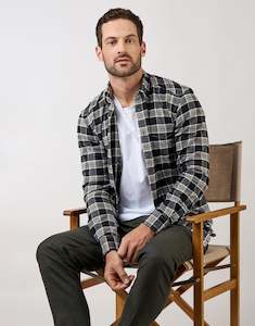 Mens Check Shirts: Ohope Black & White Check Flannel Shirt