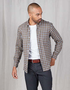 Mens Flannel Shirts: Ohope Blue & Camel Check Flannel Shirt