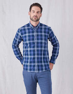 Mens Flannel Shirts: Ohope Navy & Teal Check Flannel Shirt