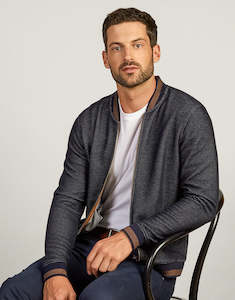 Bomber Jackets: Domino Navy Knit Bomber