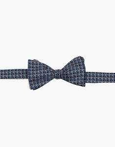 Mens Bow Ties: Blue Geometric Silk Self Tie Bow Tie