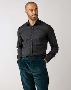 Mens Black Shirts: London Black Merino Wool Shirt