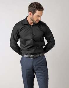 Mens Black Shirts: Sinatra Black Twill Business Shirt