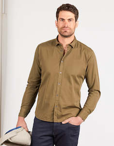 Mens Casual Shirts: Alfred Olive Twill Shirt