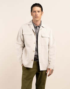 Summer Essentials For Men: Devonport Beige Linen Blend Shirt Jacket