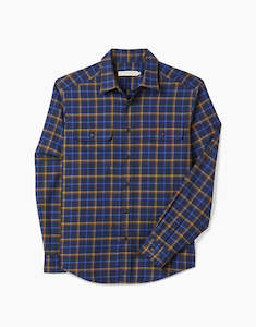 R M Williams: R.M. Williams Regular Navy Brown Twill Check Shirt