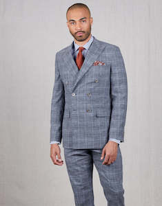 Mens Suit Jacket: Whetu Blue & Beige Check Blazer