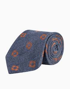 Blue & Burnt Orange Geometric Silk Wool Tie